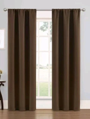 ECLIPSE Absolute Zero 100% Blackout Curtains 2 Panels Phoenix  Chocolate 84" NEW - Image 1 of 4