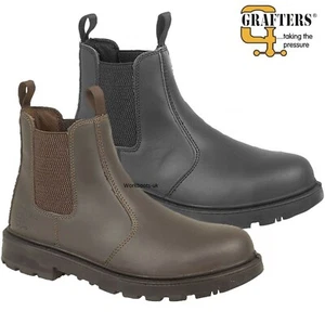 MENS LEATHER LIGHTWEIGHT DEALER CHELSEA STEEL TOE CAP SAFETY WORK BOOTS SHOES SZ - Picture 1 of 7