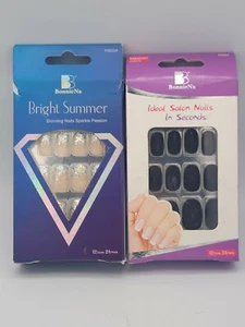 BONNIE NA Nails Medium Black Gold Glitter Sparkles Fake False Nails - Picture 1 of 9