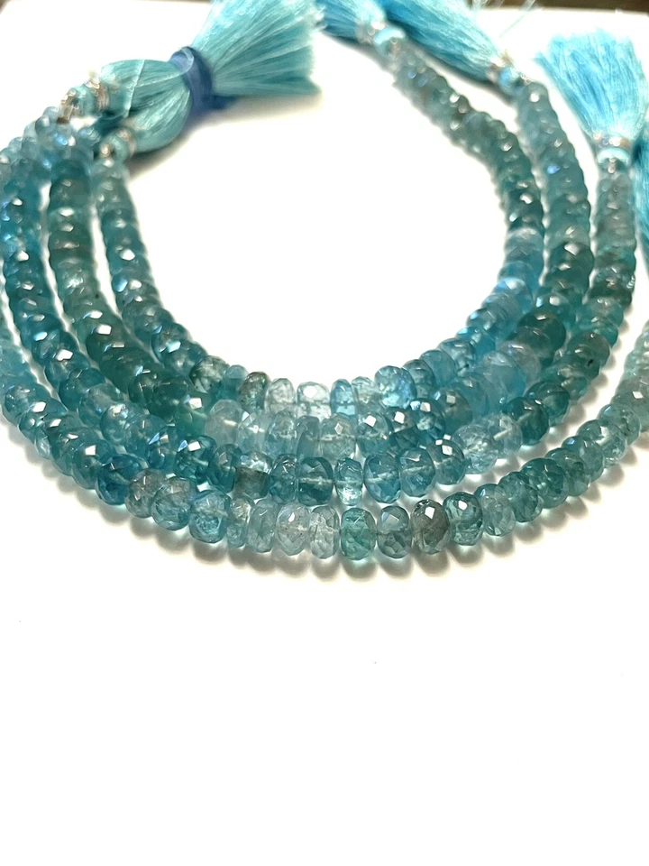"Cuentas facetadas rondelle de piedras preciosas de apatita azul natural 7,5-8 mm 8"" hilo" Foto 1 de 2