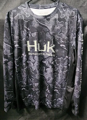 Camisa Huk Para Hombre Icon X Current Gris Negro Camuflaje LS Ventilada Pesca Exterior Grande  Foto 1 de 4