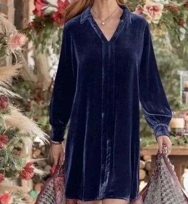 Nuevo con etiquetas Vestido Camisa Sundance Hendrix Terciopelo Para Mujer Mezcla Seda Azul París Relax Talla M Foto 1 de 4