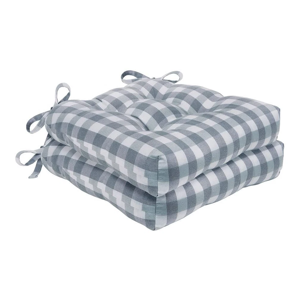 Achim BCCHPDGY12 16 in. Buffalo Check Tufted Chair Seat Cushions Grey