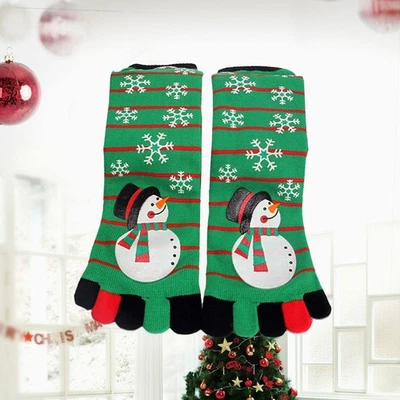  1 Pair Christmas Toe Socks Xmas Socks Five Fingers Long Socks Snowman Printing - Image 1 of 4