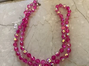 Vintage Aurora Borealis Crystal Necklace Deep Pink 34” length - Picture 1 of 5