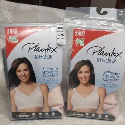 Playtex NWT 18 Hour Plus-Size Wireless Bras 4693 Pretty Blush 44DD - 2 Pack - Image 1 of 4