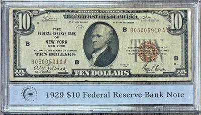 1929 $10 US FEDERAL RESERVE NOTE, NEW YORK, NY, FR# 1860B, Very Fine Note - Image 1 of 4