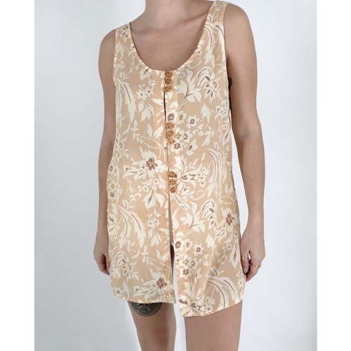 UNDERCOVER Abito intimo vintage Victoria's Secret etichetta oro floreale panna spacco taglia small