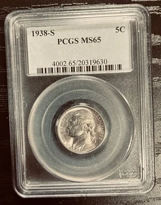 1938-S Jefferson Nickel graded PCGS MS65 (cert #4002.65/20319630) ๐ช๐ฐ - Picture 1 of 2