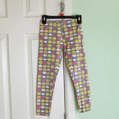 Faded Glory Emoji Faces Gray Leggings Girls Size Medium 7/8 Cupcakes Hearts Star - Image 1 of 4