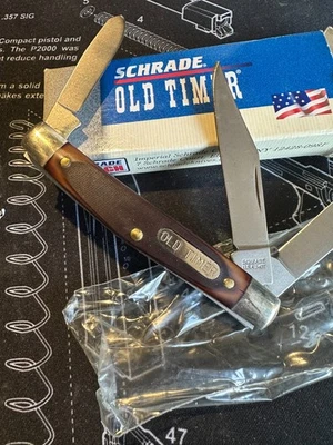 Faca de bolso dobrável vintage Schrade temporizador antigo 340T 3 lâminas EUA C caixa nova na caixa - Imagem 1 de 4
