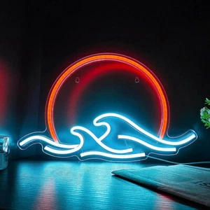 Sunset Neon Sign Sun w/Waves Neon Light Tropical Neon Wall Signs for Room Decor - Picture 1 of 9