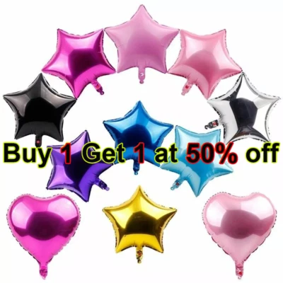 5 Pcs 18" Heart Round Star Solid Foil Balloons Helium Wedding Baby Holiday Party - Image 1 of 4