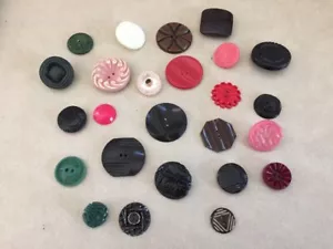 Mixed Lot 25 Vintage Art Deco Mid Century Plastic Two Hole Shank Buttons 1.5-3cm - Picture 1 of 9