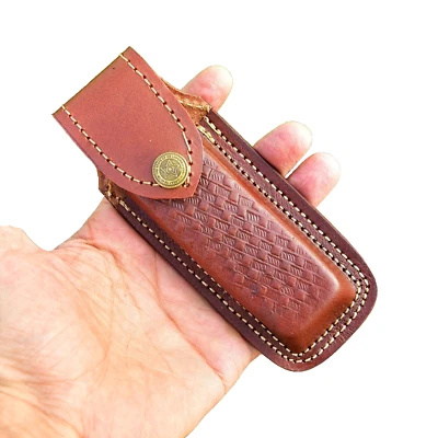 Handmade Pocket Folding Knife Sheath 5.5" Leather Belt Holster Cover BUCK 110 - Image 1 of 4