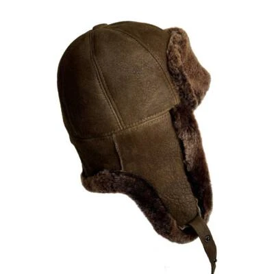 Handmade Winter Real Leather Trapper Genuine Shearling Ushanka Hat - Image 1 of 4
