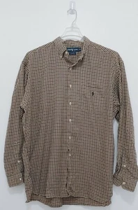 RALPH LAUREN POLO SHIRT MCMEEL FIT BROWN/BLACK/CREAM COTTON L/S GINGHAM (XXL) - Picture 1 of 4