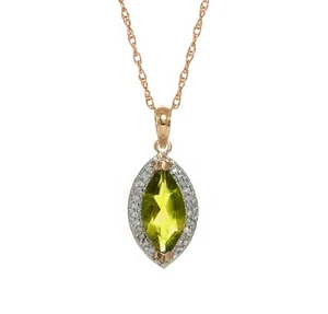 14K. SOLID GOLD NECKLACE WITH NATURAL DIAMONDS & PERIDOT - Picture 1 of 18