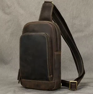 Vintage Men's Leather Chest Waist Bag Sling Shoulder Pack Outdoor Sport - Picture 1 of 6