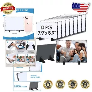 10 Pcs Sublimation Slate Blanks - 7.9x5.9 Inch DIY Photo Frame Set with Stands - Picture 1 of 8