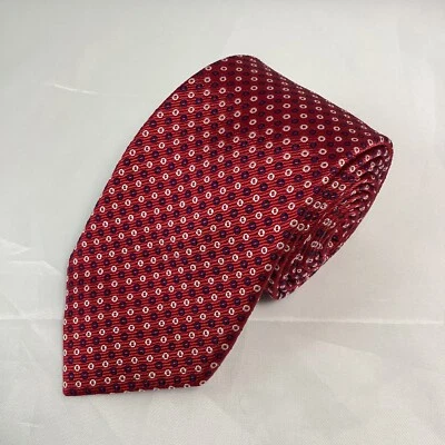Corbata Davis & Oliver 100 % seda roja blanca azul tejida geométrica ~ 3,25" Foto 1 de 4