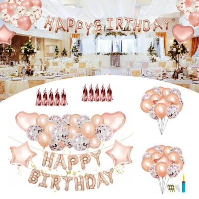 48Pcs Happy Birthday Rose Gold Balloons Banner Letter Decorations Party Supplies - Image 1 of 4