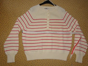 C&A Pullover ecru gelblich + rote Streifen Gr. XS oversized passt bis M - L NEU - Bild 1 von 3