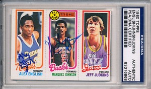 1980-81 Topps ALEX ENGLISH HOF MARQUES JOHNSON JEFF JUDKINS Triple Signed PSA