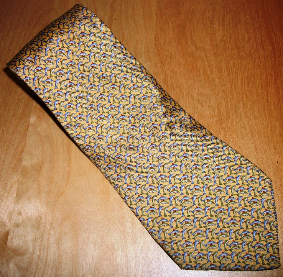 Tommy Hilfiger Yellow Dolphins Men's Silk Neck Tie 58" Long x 3.6" Wide (D372) - Image 1 of 4