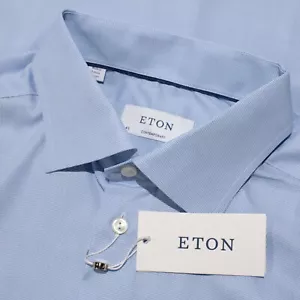 Eton NWT Dress Shirt Sz 43 17 Contemporary Fit in ~ Solid Light Blue 100% Cotton - Picture 1 of 10