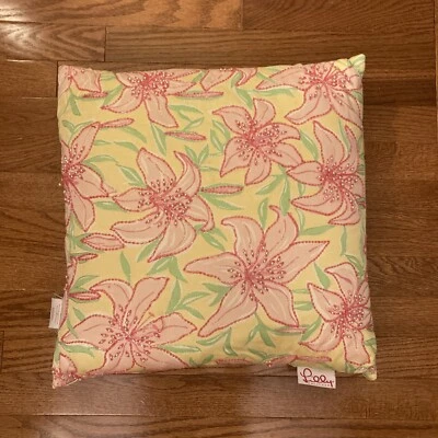   *RARE*  LILLY PULITZER Pink Flower Beaded Pillow  17x17 - Image 1 of 2