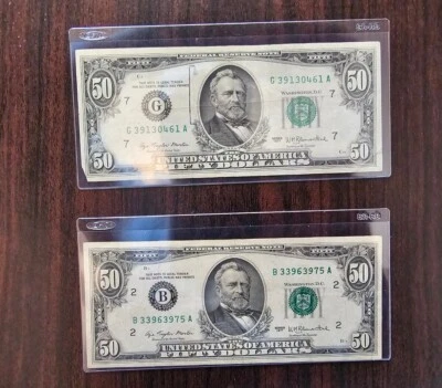 PAIR OF FIFTY DOLLAR BILLS VINTAGE $50 Dollar Bill 1977 GRANT - Image 1 of 4