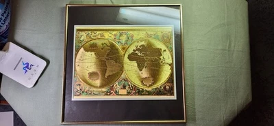 Arte de pared internacional vintage de manifestaciones de mapa del viejo mundo laminado en oro de los años 80 Foto 1 de 4