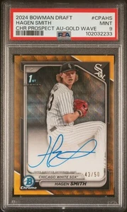 2024 Bowman Draft Chrome Prospect Auto Hagen Smith #CPAHS Gold Wave 43/50 PSA 9 - Picture 1 of 2
