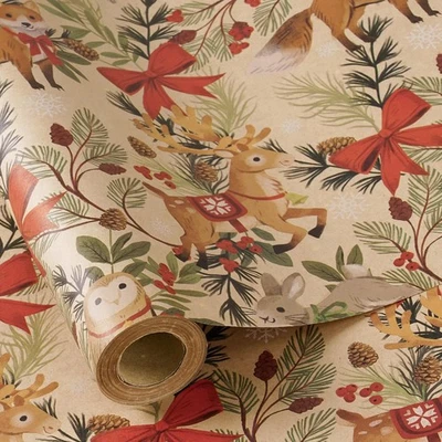 Christmas Wrapping Paper Roll for Boys Girls, Mini Roll, Woodland Animal - Image 1 of 4