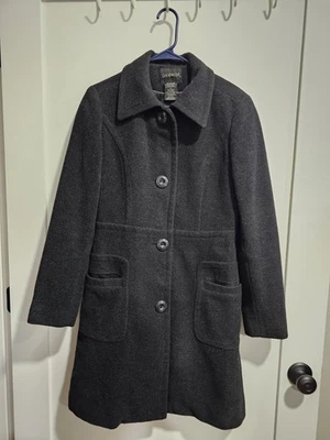 Abrigo de coche de lana George vintage para mujer Y2K línea A gris oscuro mediano A001 Foto 1 de 4