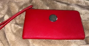 Joy Mangano Portafoglio Pelle Rosso Polso Cerniera Cambio Tasca e Carta di Credito - Foto 1 di 5