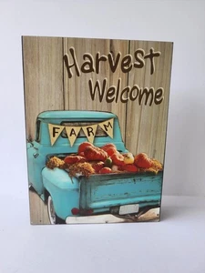 Audrey's Harvest Welcome Block Schild Regal Sitter, LKW Kürbisse NEU - Bild 1 von 4