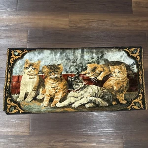 Vintage Wandbehang Samt Panel Teppich Made in Belgium, Kätzchen - Bild 1 von 15