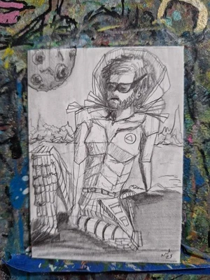 Sir Ronald Space Explorer ACEO ORIGINAL OOAK Graphite Jmg - Image 1 of 3