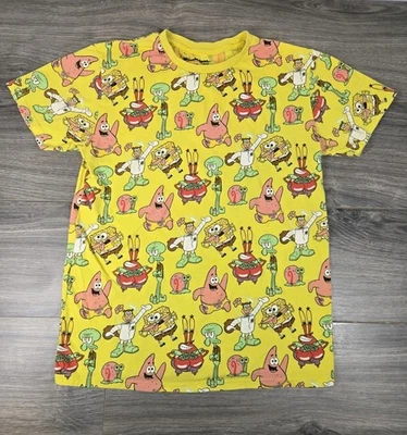 Camiseta Bob Esponja Pantalones Cuadrados Mujer M Mediana Amarilla Funciona Pequeña AOP Foto 1 de 4