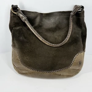 Frye Melissa Whipstitch Olive Green Brown Leather/Suede Hobo Bag Tote Purse - Picture 1 of 15