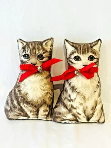 Tabby Cat Pillow Pet Plush Stuffed Animal Toy Pair Handmade Kitten Home Decor 6" - Picture 1 of 7