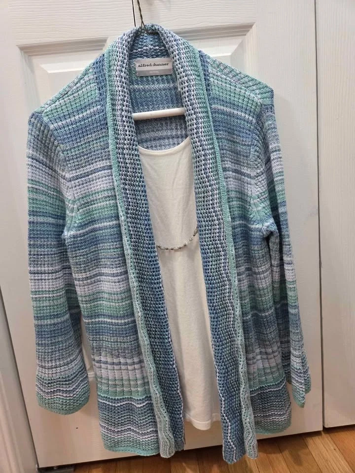 Свитер Twofer/ожерелье маленький M Alfred Dunner синий многоцветный предварительно 0wned VG - Изображение 1 из 4