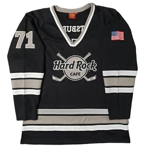 Hard Rock Cafe Pittsburgh Mens L Hockey Jersey Shirt Black #71 - Picture 1 of 12