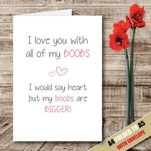 BOOBS Valentines Love Birthday Card Fathers Day Naughty Funny Humour Cupid 66 - Picture 1 of 3