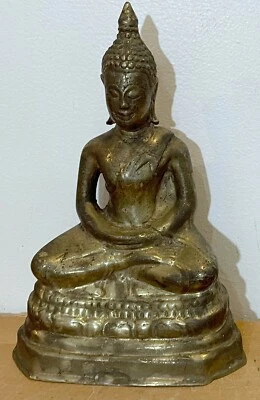 ESTATUA DE LATÓN BUDA SENTADA EN ORACIÓN COLOR DORADO DE TAILANDIA DE COLECCIÓN Foto 1 de 4