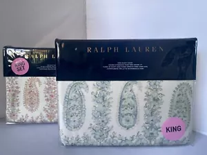 Ralph Lauren CAMILE KING Duvet Cover Faded Coral Chambray or Sage Chambray $350 - Picture 1 of 28