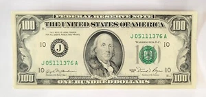 1981 One Hundred Dollar Bill $100, Federal Reserve Note, Serial # J05111376A - Picture 1 of 2