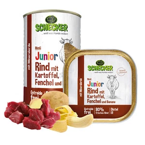 Schecker Hundemenü Junior mit 80% Rind mit Kartoffel Fenchel Banane 12x410g   - Bild 1 von 5